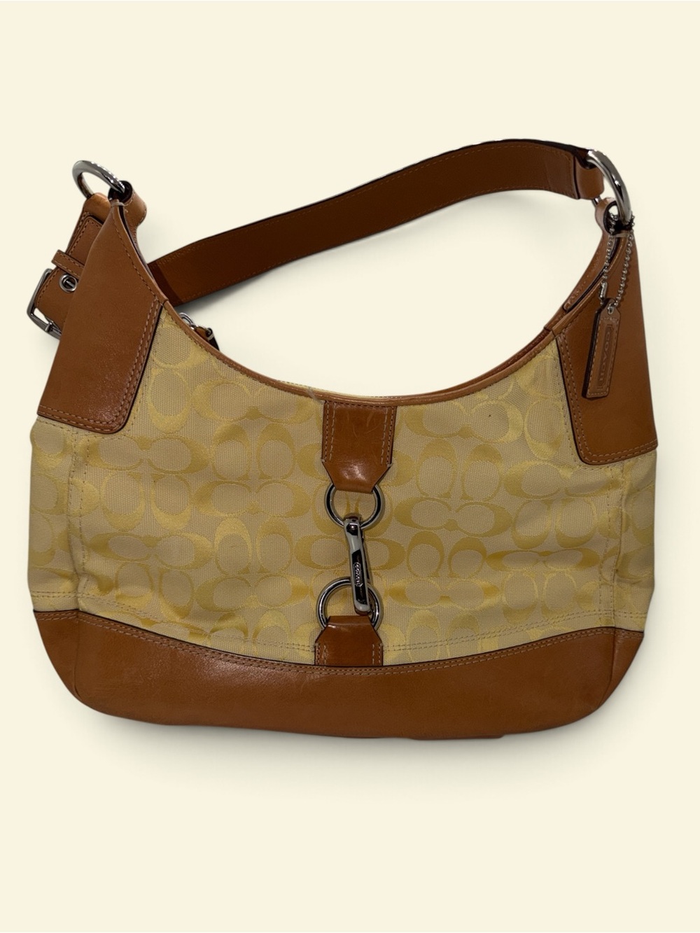 Coach Beige and Brown Signature Shoulder Bag